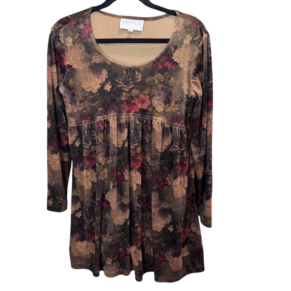 A Pea in the Pod Maternity‎ Tunic Floral Velvet Long Sleeve Gathered Waist Small